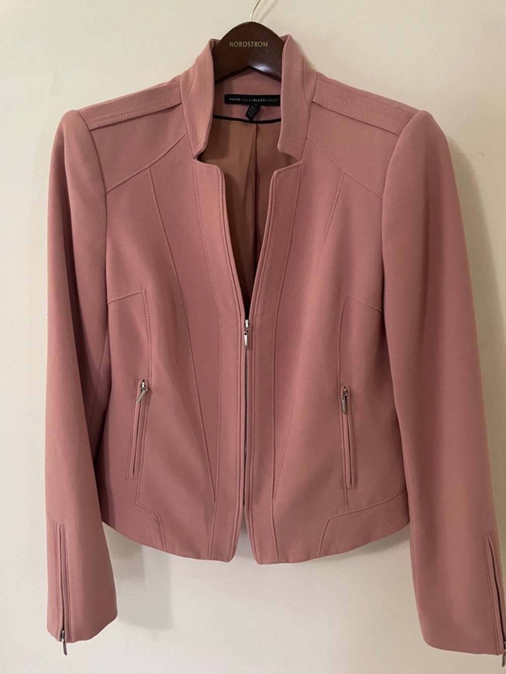 Moto Style Tailored White House  Black Market Dusty Rose Zip-Front Jacket